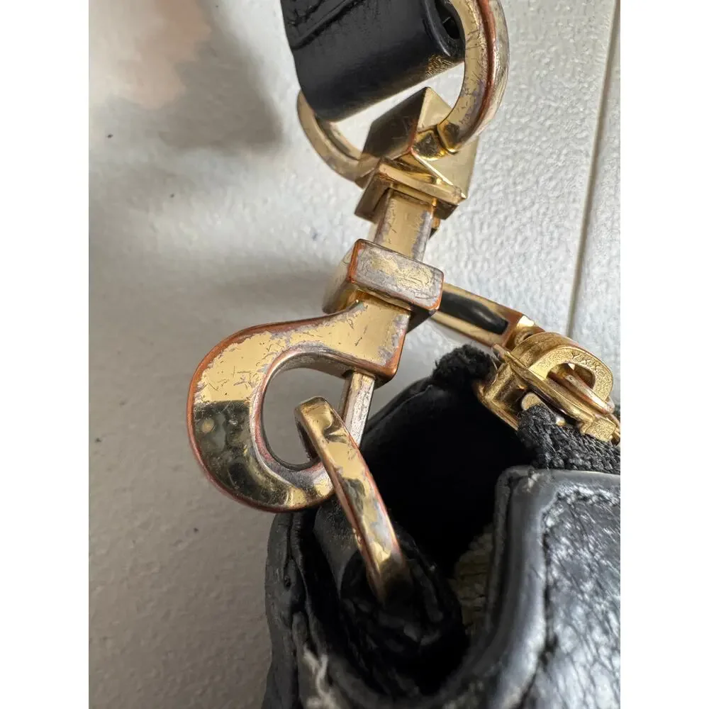 Tory Burch Meyer pebbled black leather crossbody bag gold tone hardware zip top